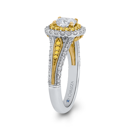 Split Shank Cushion Cut Diamond Double Halo Engagement Ring in 14K Two Tone Gold (Semi-Mount)