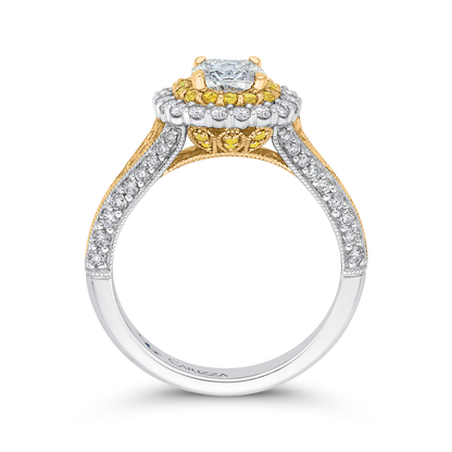 Split Shank Cushion Cut Diamond Double Halo Engagement Ring in 14K Two Tone Gold (Semi-Mount)