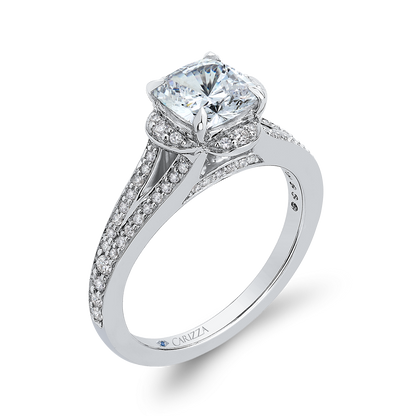 Cushion Cut Diamond Cathedral Style Engagement Ring in 14K White Gold (Semi-Mount)