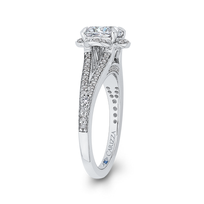 Cushion Cut Diamond Cathedral Style Engagement Ring in 14K White Gold (Semi-Mount)