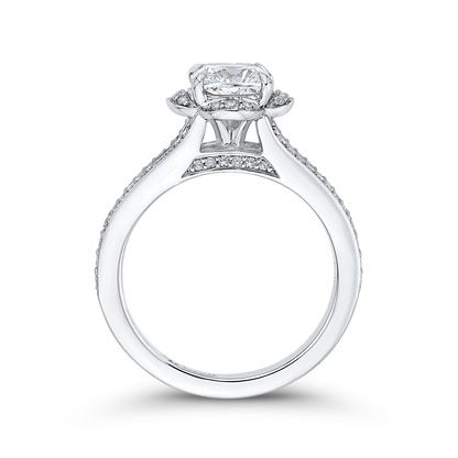 Cushion Cut Diamond Cathedral Style Engagement Ring in 14K White Gold (Semi-Mount)