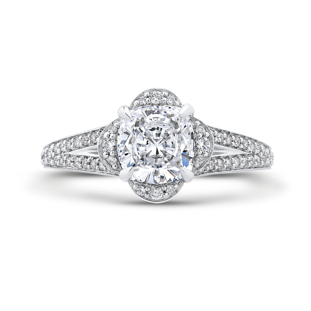 Cushion Cut Diamond Cathedral Style Engagement Ring in 14K White Gold (Semi-Mount)