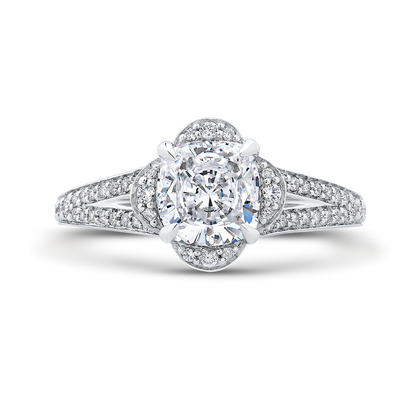 Cushion Cut Diamond Cathedral Style Engagement Ring in 14K White Gold (Semi-Mount)