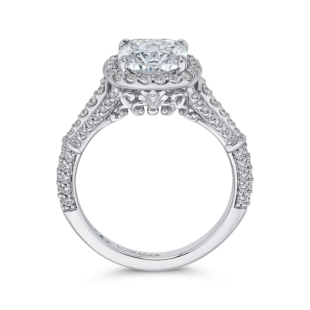 Split Shank Cushion Cut Diamond Halo Engagement Ring in 14K White Gold (Semi-Mount)