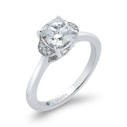 Cushion Cut Diamond Classic Engagement Ring in 14K White Gold (Semi-Mount)