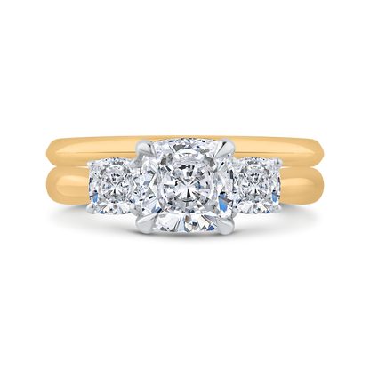 Cushion Cut Diamond Three-Stone Plus Engagement Ring with Round Shank in 14K Two Tone Gold (Semi-Mount)