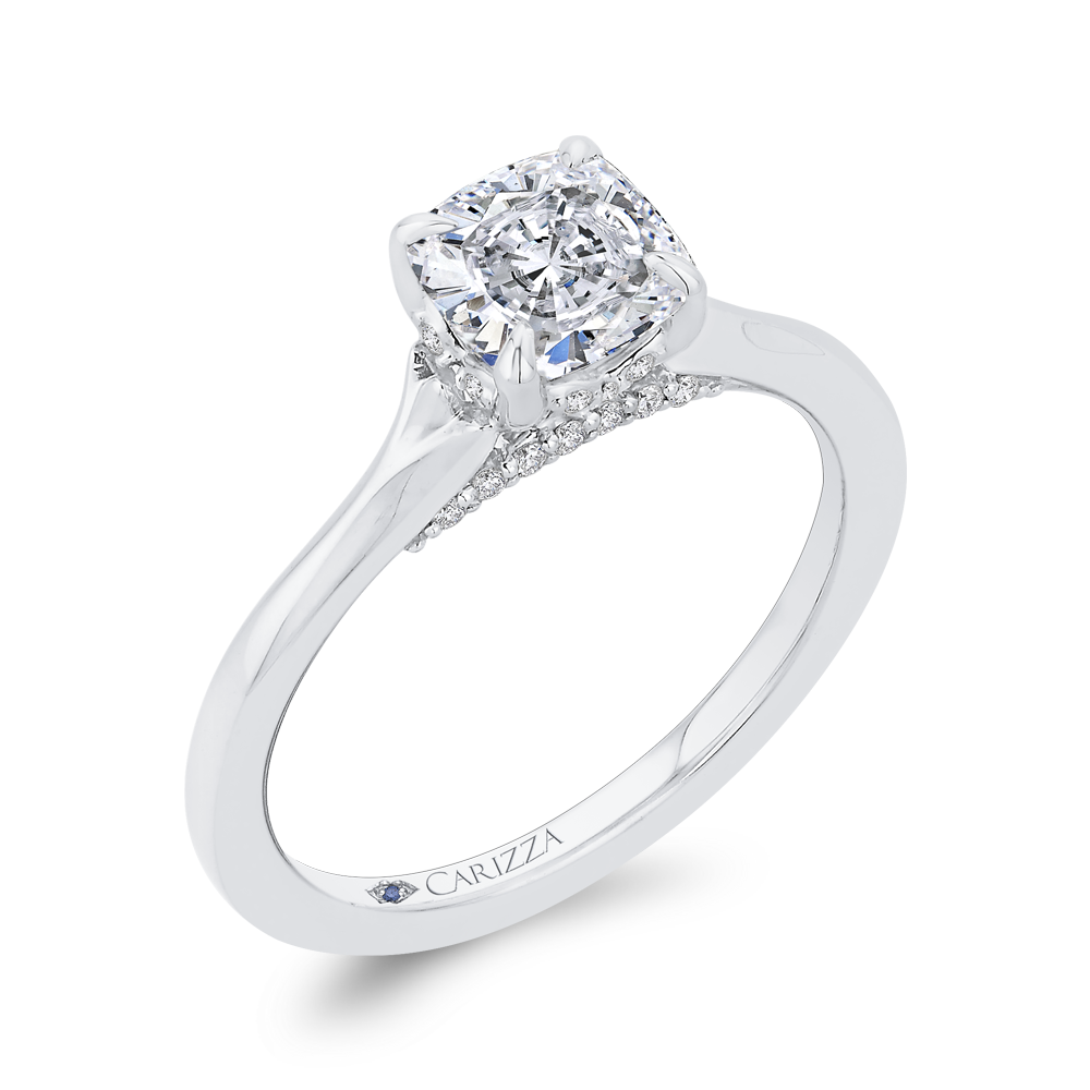 Cushion Cut Diamond Solitaire Plus Engagement Ring  in 14K White Gold (Semi-Mount)