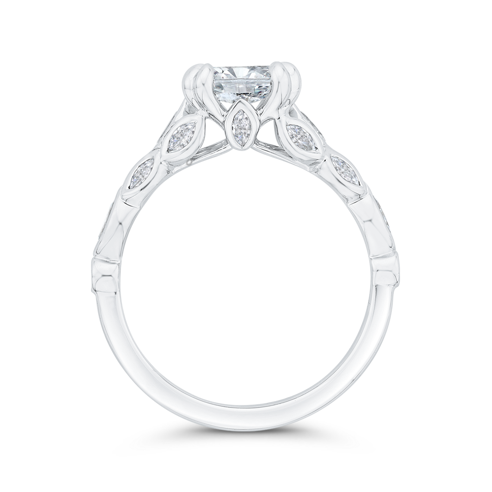 Cushion Cut Diamond Engagement Ring with Bezel Set in 14K White Gold (Semi-Mount)