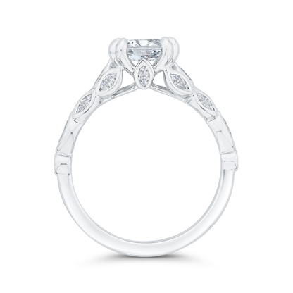Cushion Cut Diamond Engagement Ring with Bezel Set in 14K White Gold (Semi-Mount)