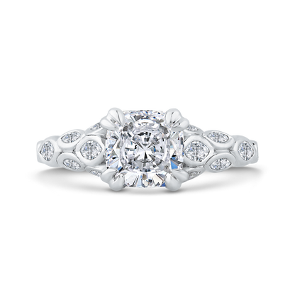 Cushion Cut Diamond Engagement Ring with Bezel Set in 14K White Gold (Semi-Mount)