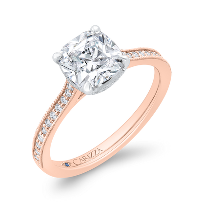 14K Two Tone Gold Cushion Cut Diamond Engagement Ring (Semi-Mount)