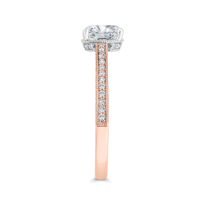 14K Two Tone Gold Cushion Cut Diamond Engagement Ring (Semi-Mount)