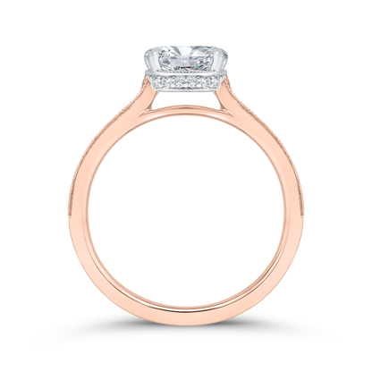 14K Two Tone Gold Cushion Cut Diamond Engagement Ring (Semi-Mount)