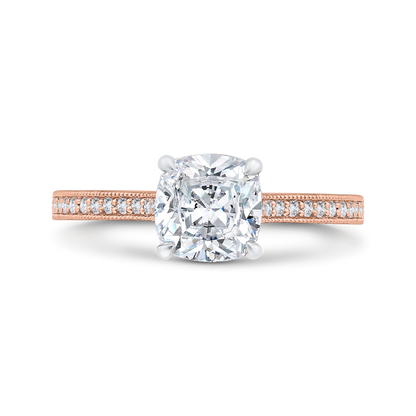14K Two Tone Gold Cushion Cut Diamond Engagement Ring (Semi-Mount)