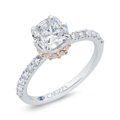 14K Two Tone Gold Cushion Cut Diamond Engagement Ring (Semi-Mount)