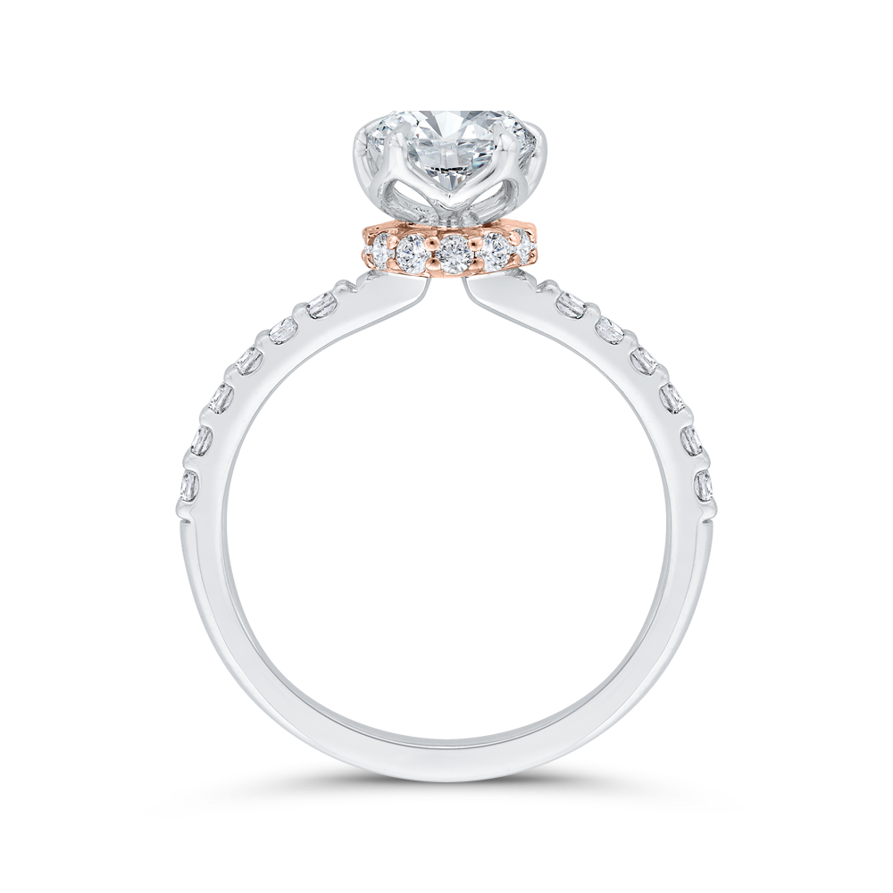 14K Two Tone Gold Cushion Cut Diamond Engagement Ring (Semi-Mount)