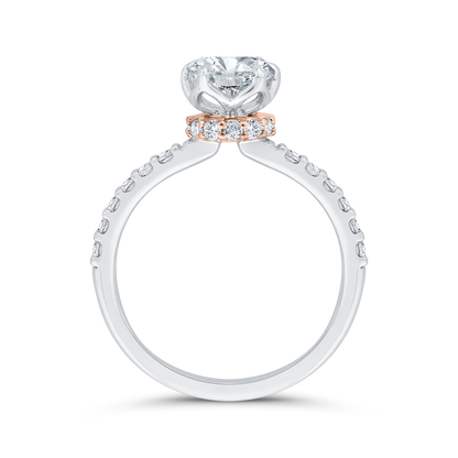 14K Two Tone Gold Cushion Cut Diamond Engagement Ring (Semi-Mount)