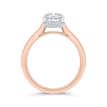 14K Two Tone Gold Cushion Cut Diamond Solitaire Engagement Ring (Semi-Mount)