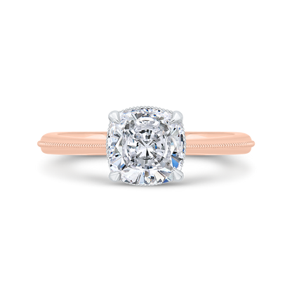 14K Two Tone Gold Cushion Cut Diamond Solitaire Engagement Ring (Semi-Mount)