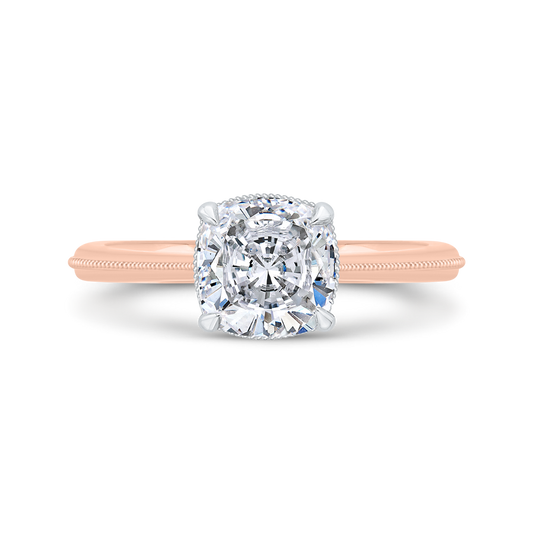 14K Two Tone Gold Cushion Cut Diamond Solitaire Engagement Ring (Semi-Mount)