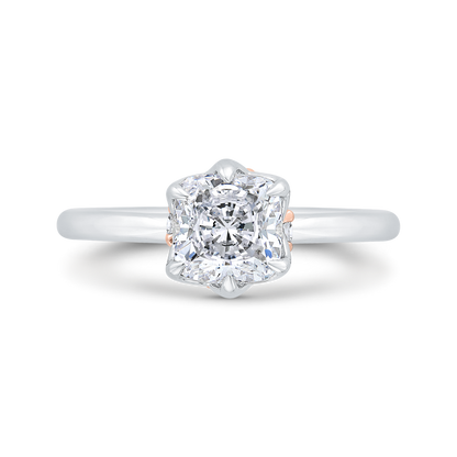 14K Two Tone Gold Cushion Cut Diamond Solitaire Engagement Ring (Semi-Mount)