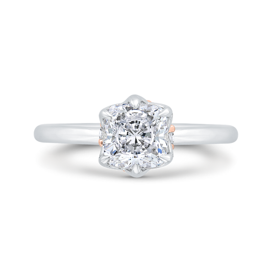 14K Two Tone Gold Cushion Cut Diamond Solitaire Engagement Ring (Semi-Mount)