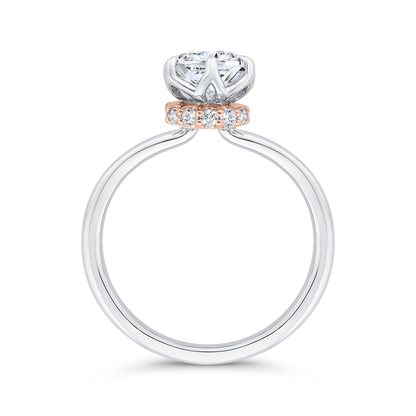 14K Two Tone Gold Cushion Cut Diamond Solitaire Engagement Ring (Semi-Mount)