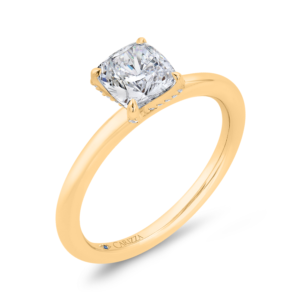 14K Yellow Gold Cushion Cut Diamond Solitaire Engagement Ring (Semi-Mount)