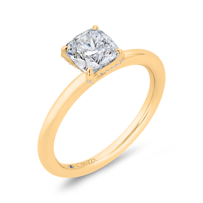 14K Yellow Gold Cushion Cut Diamond Solitaire Engagement Ring (Semi-Mount)
