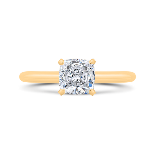 14K Yellow Gold Cushion Cut Diamond Solitaire Engagement Ring (Semi-Mount)