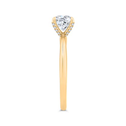 14K Yellow Gold Cushion Cut Diamond Solitaire Engagement Ring (Semi-Mount)