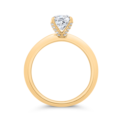 14K Yellow Gold Cushion Cut Diamond Solitaire Engagement Ring (Semi-Mount)