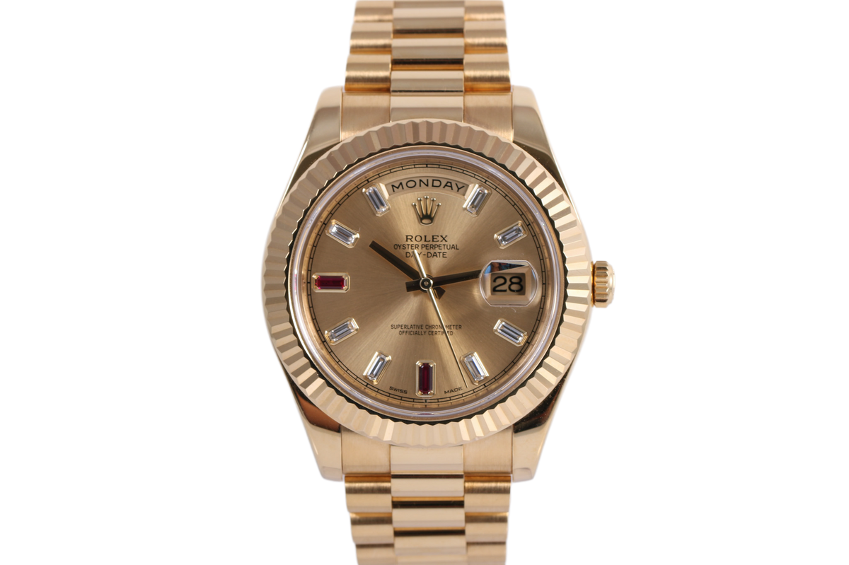 2013 Rolex Day-Date 41mm - 218238 (Factory Champagne Diamond/Ruby)