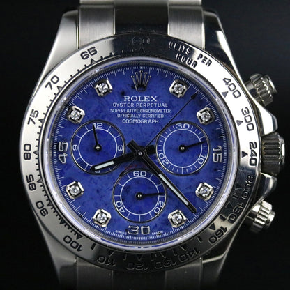 2008 ROLEX 116509 White Gold Daytona Sodalite Diamond Dial with Box & Papers