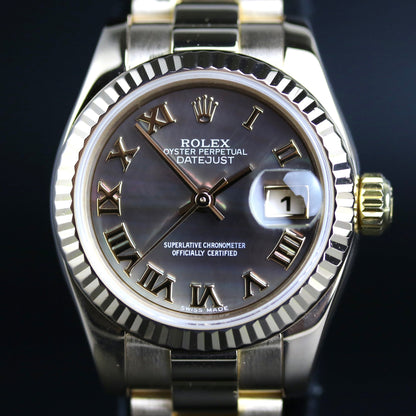 2001 Rolex 179175 Datejust 26mm 18K Rose Gold Black MOP Dial with Box & Papers