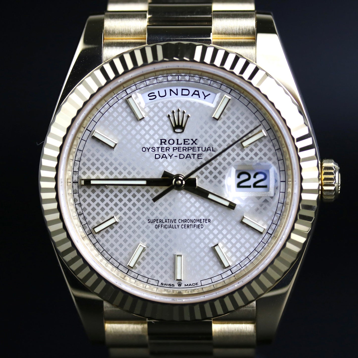 2021 Rolex 228238 Daydate 40mm Silver Motif Dial with Box & Papers