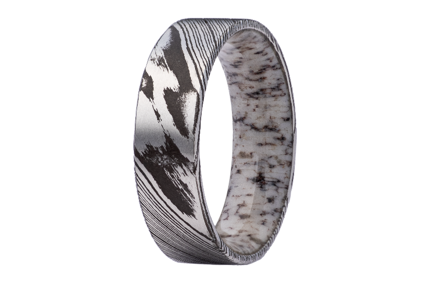 Damascus Antler Sleeve Ring - Flat Comfort Fit