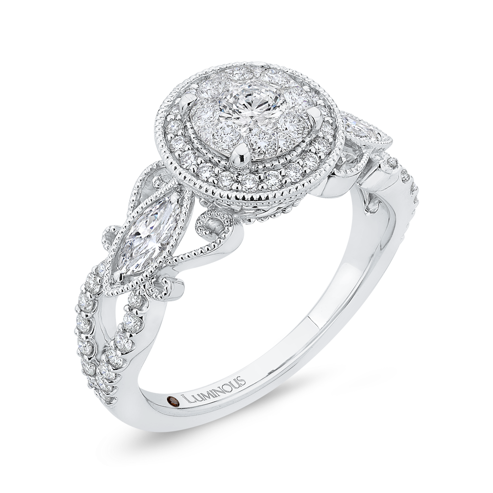 Diamond Halo Engagement Ring in 14K White Gold