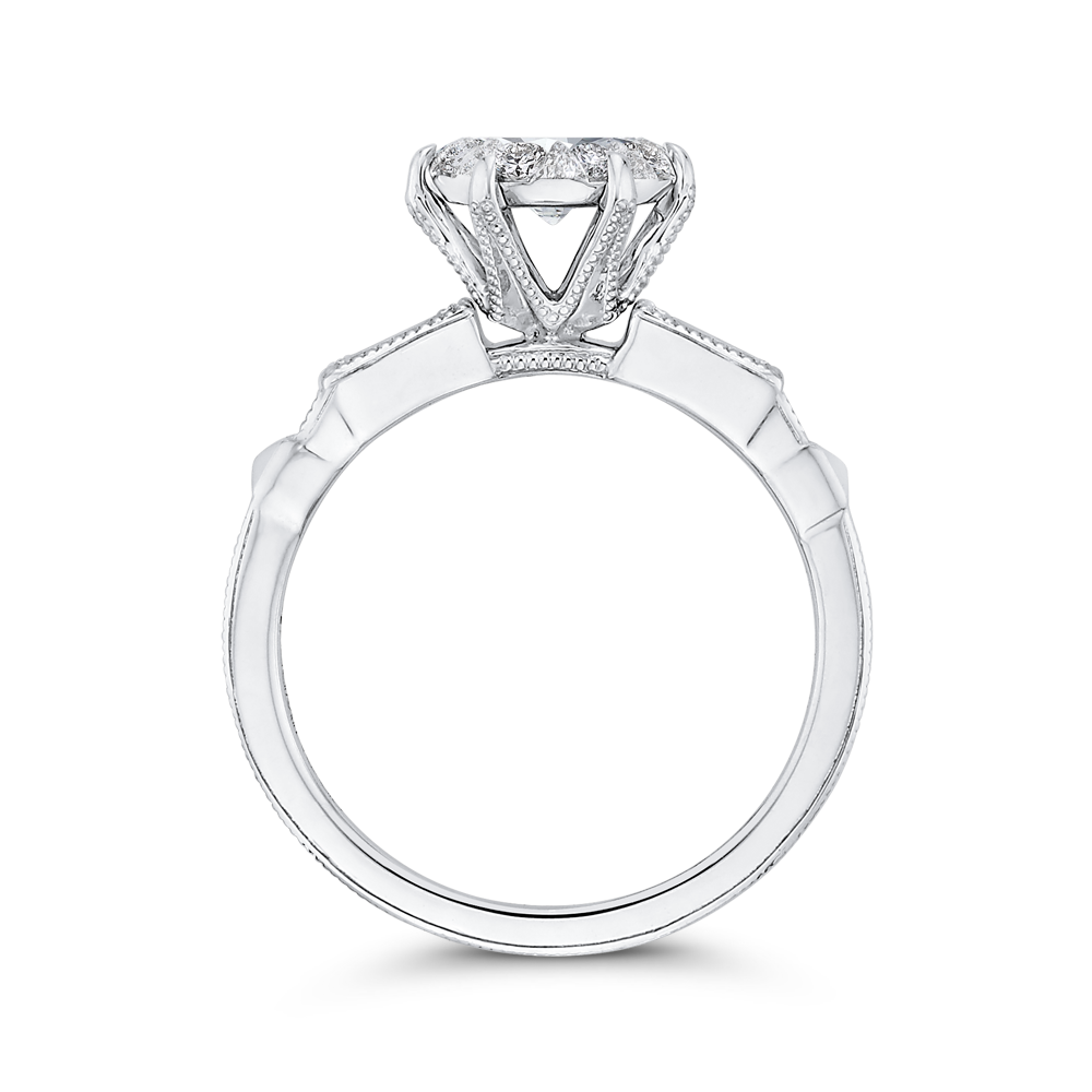 Round and Baguette Cut Diamond Engagement Ring in 14K White Gold