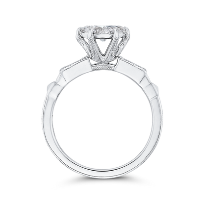 Round and Baguette Cut Diamond Engagement Ring in 14K White Gold