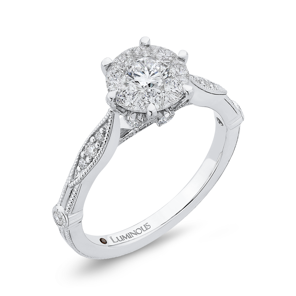 Round and Marquise Cut Diamond Engagement Ring in 14K White Gold