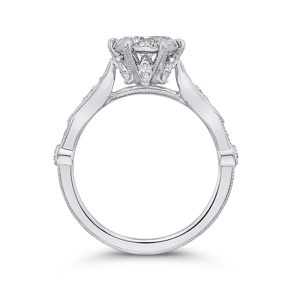 Round and Marquise Cut Diamond Engagement Ring in 14K White Gold