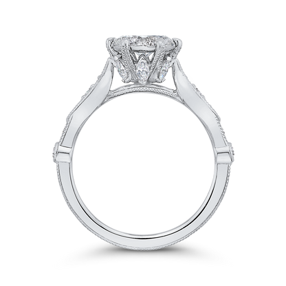 Round and Marquise Cut Diamond Engagement Ring in 14K White Gold