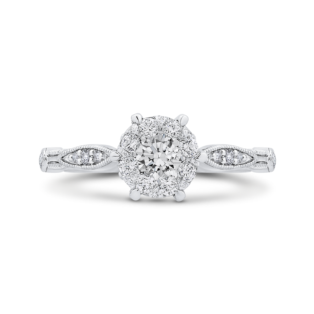 Round and Marquise Cut Diamond Engagement Ring in 14K White Gold