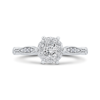 Round and Marquise Cut Diamond Engagement Ring in 14K White Gold