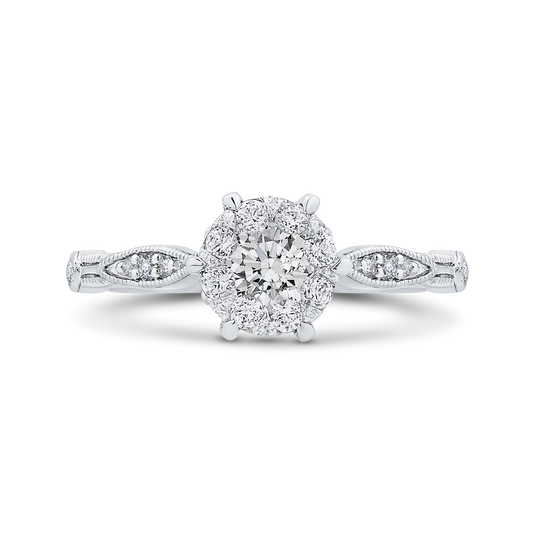 Round and Marquise Cut Diamond Engagement Ring in 14K White Gold