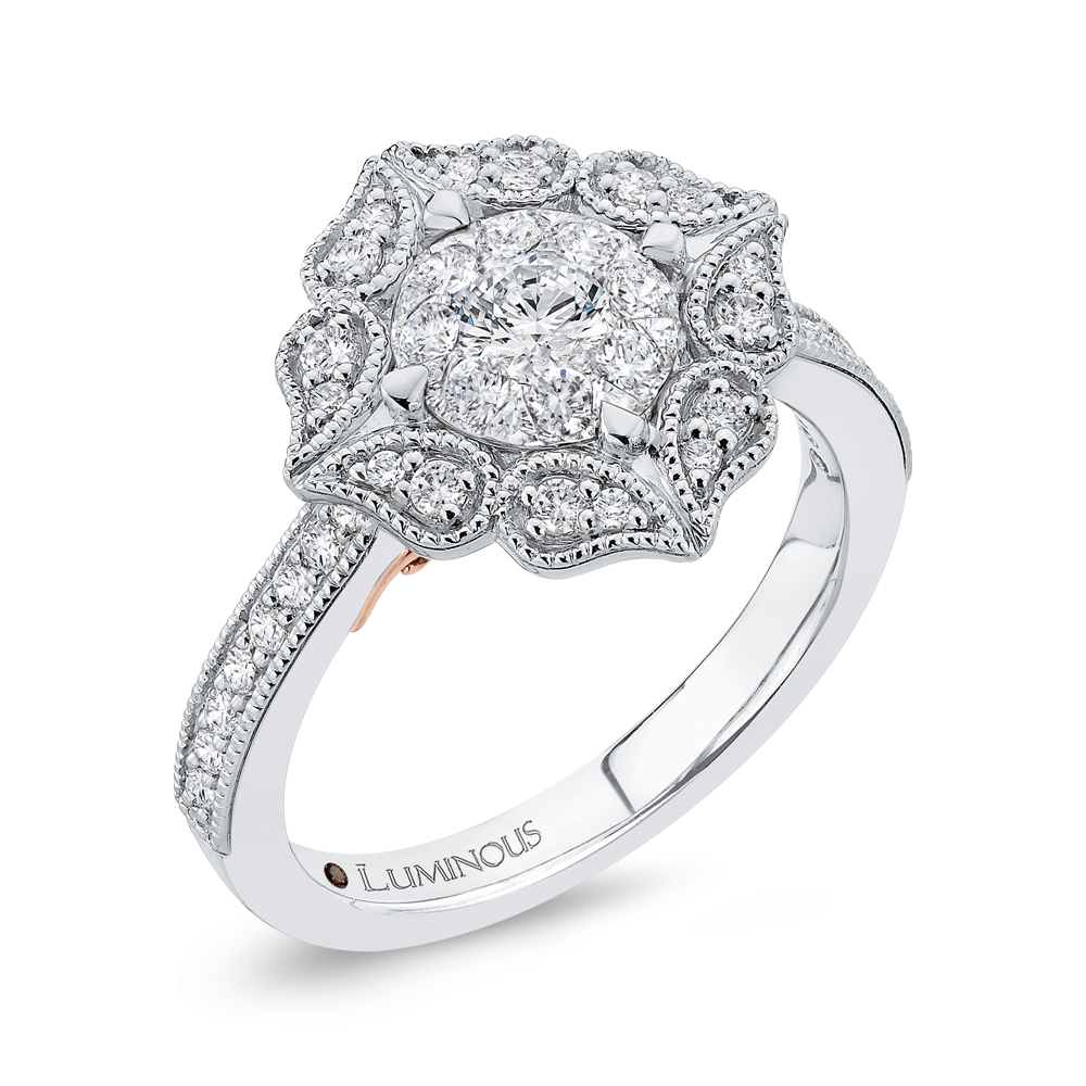 Diamond Flower Shape Engagement Ring in 14K White Gold