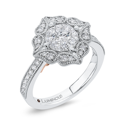 Diamond Flower Shape Engagement Ring in 14K White Gold