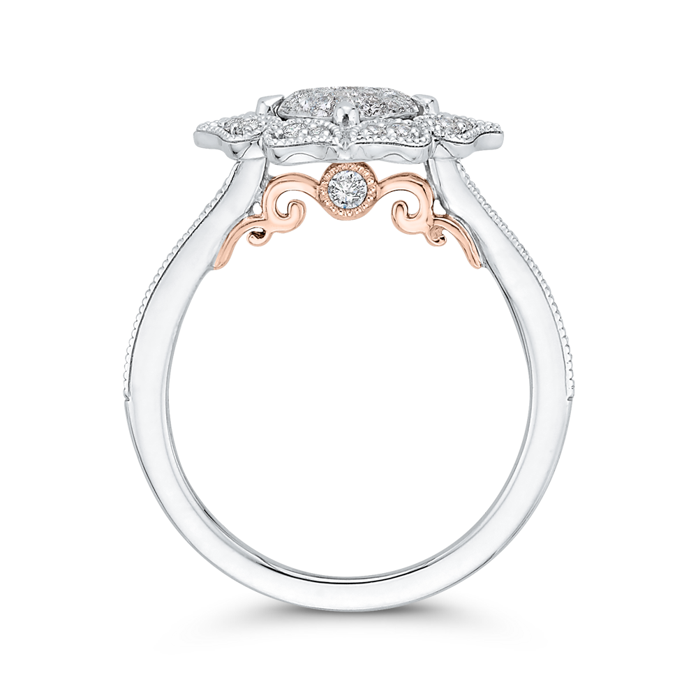 Diamond Flower Shape Engagement Ring in 14K White Gold