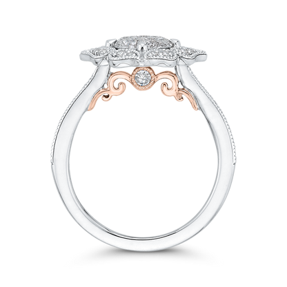 Diamond Flower Shape Engagement Ring in 14K White Gold